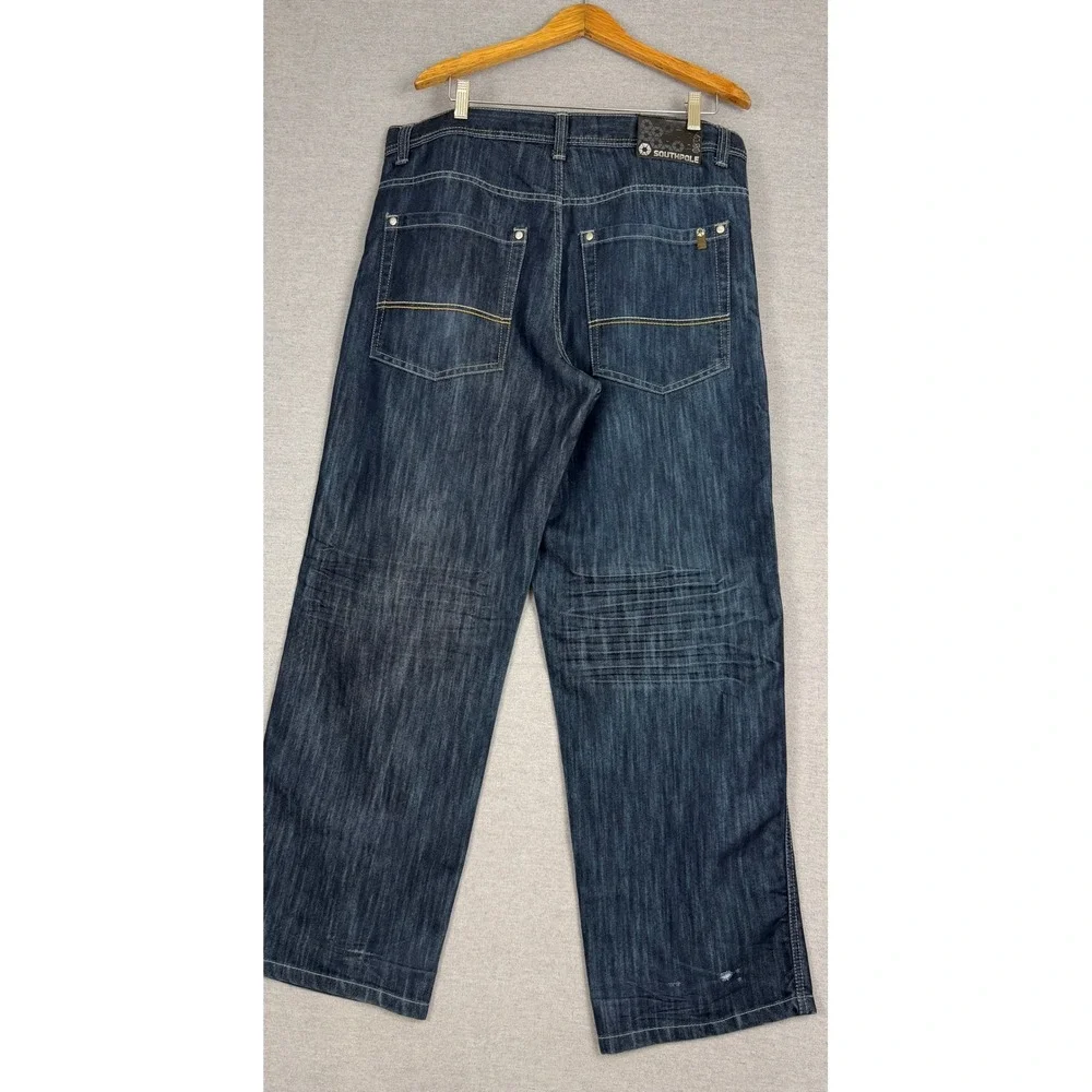 Southpole Vintage Y2K Baggy Wide Leg Jeans Dark Wash Denim Mens 38x32 FLAW